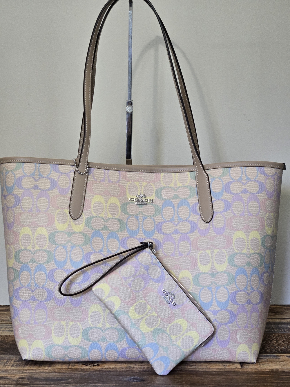 Coach City Tote In Rainbow Print And Wristlet Set
